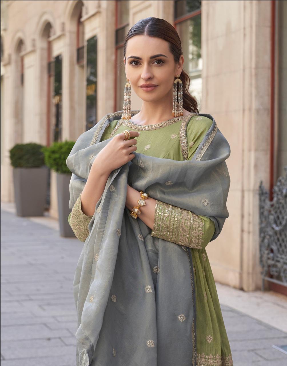 Pastel Green Colour Designer Outfits (FN184)