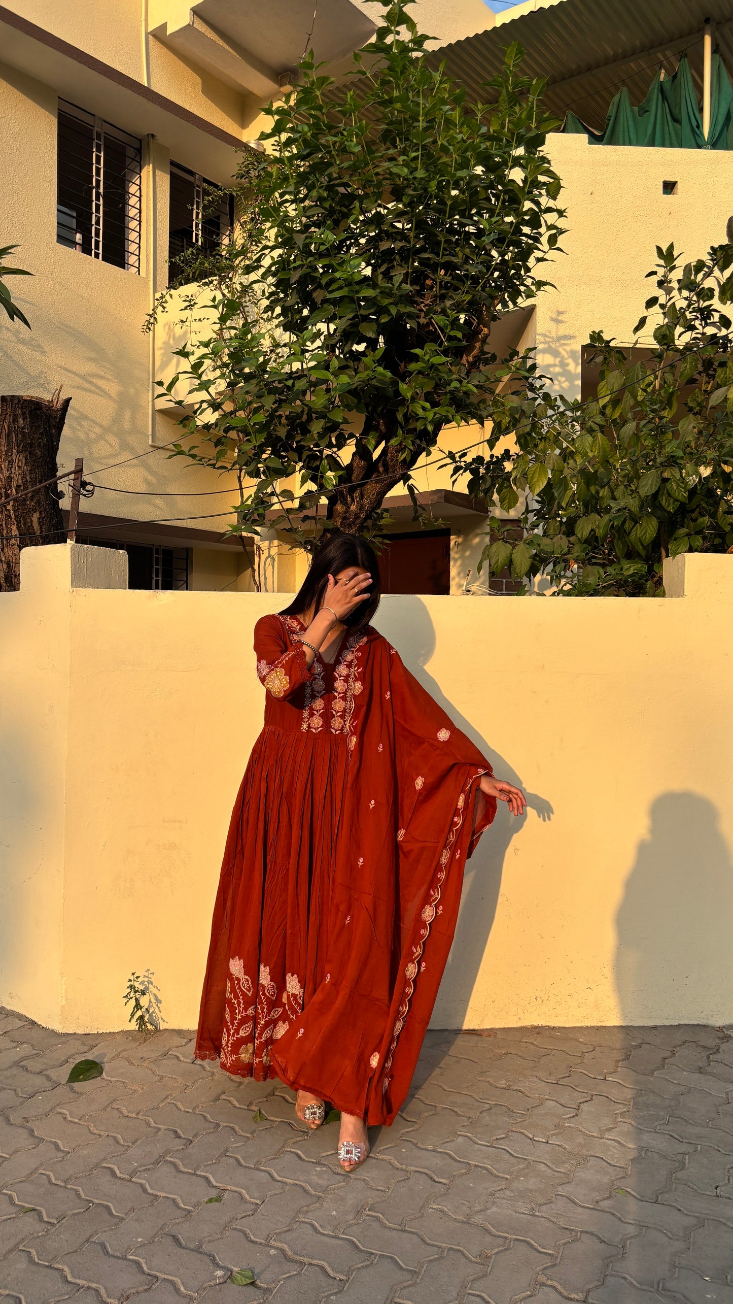 Ruhani Rust Mulcotton Anarkali Suit (MK323)