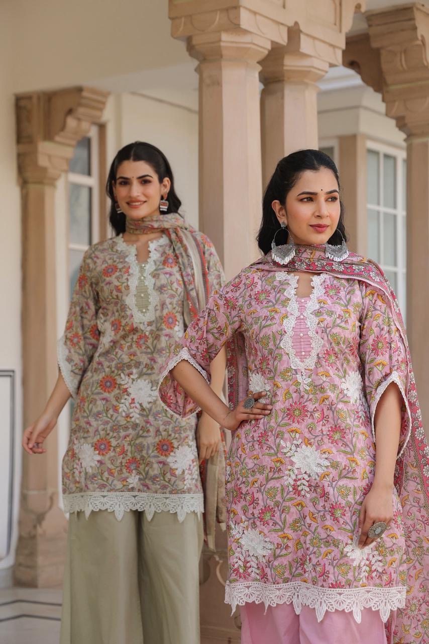 Meher Blush Cotton Kurta Set (Beige Color) (MK328)