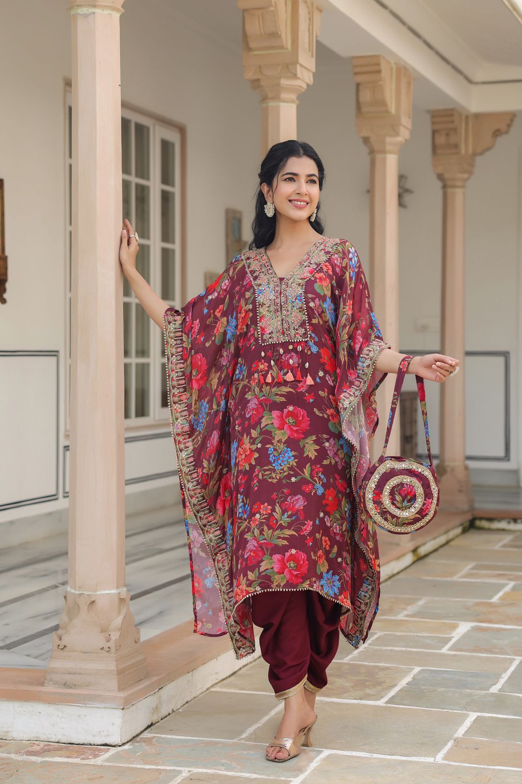 Mehroon Saanjh Kaftan Set - GB168