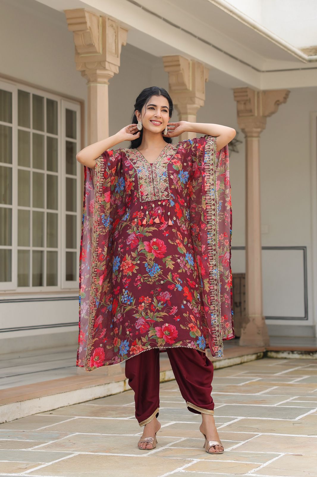 Mehroon Saanjh Kaftan Set - GB168