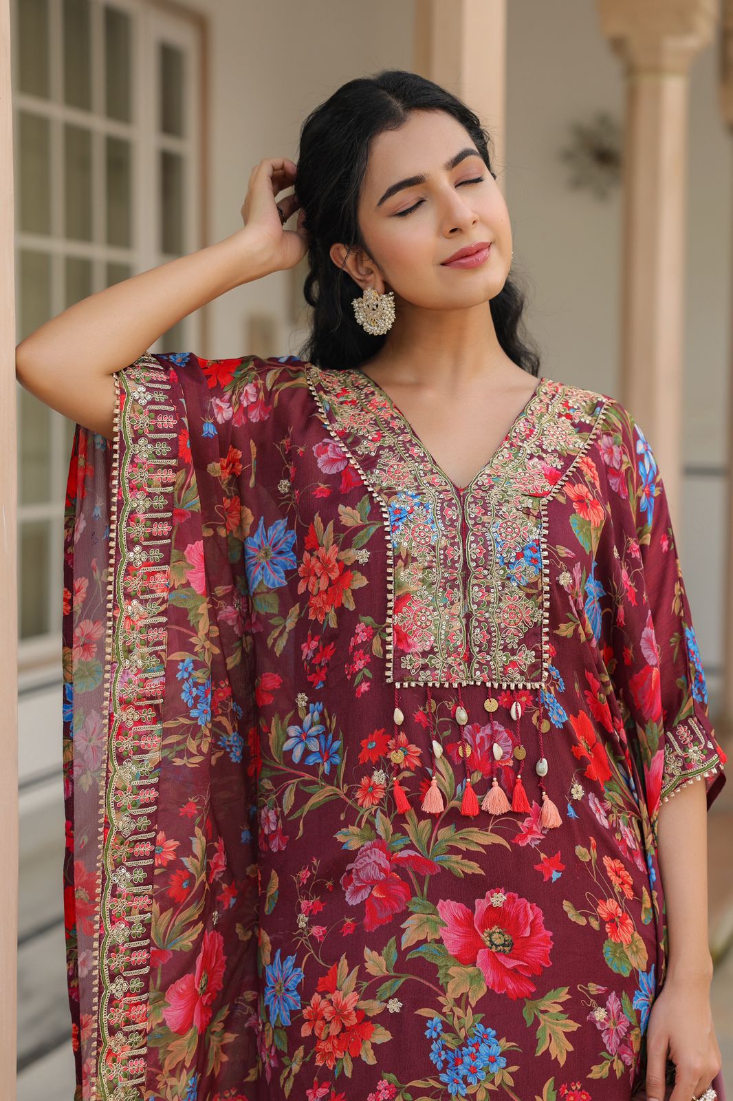 Mehroon Saanjh Kaftan Set - GB168