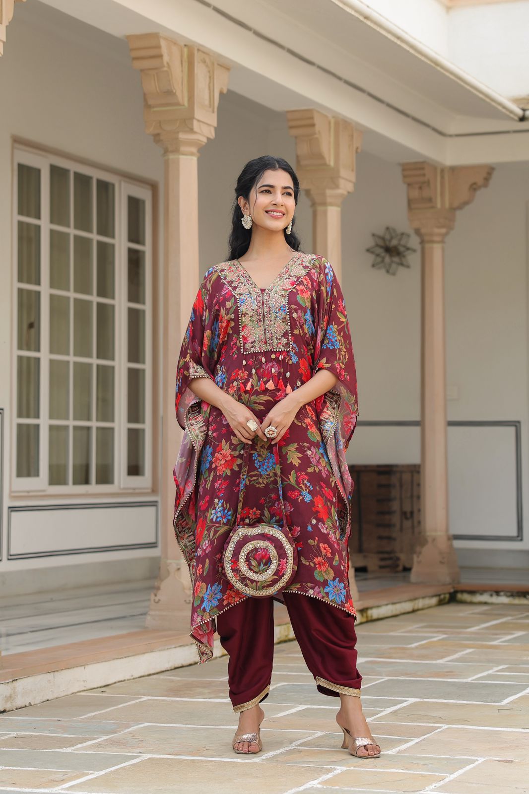 Mehroon Saanjh Kaftan Set - GB168