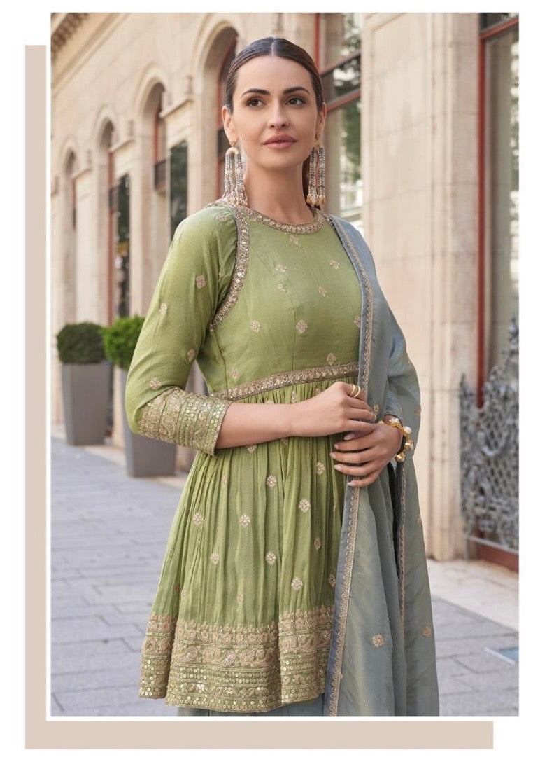 Pastel Green Colour Designer Outfits (FN184)