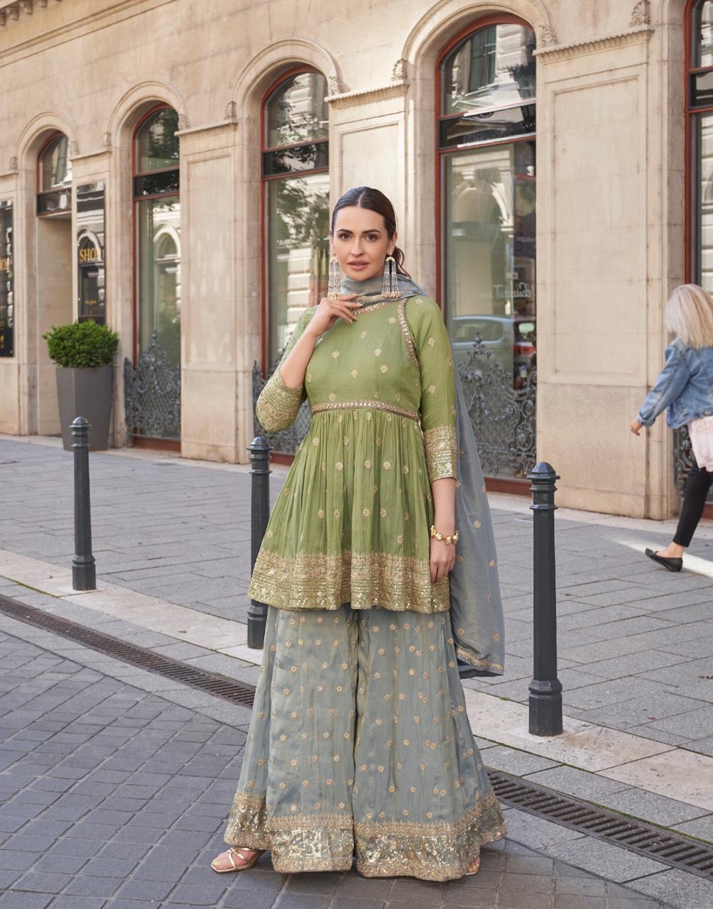 Pastel Green Colour Designer Outfits (FN184)