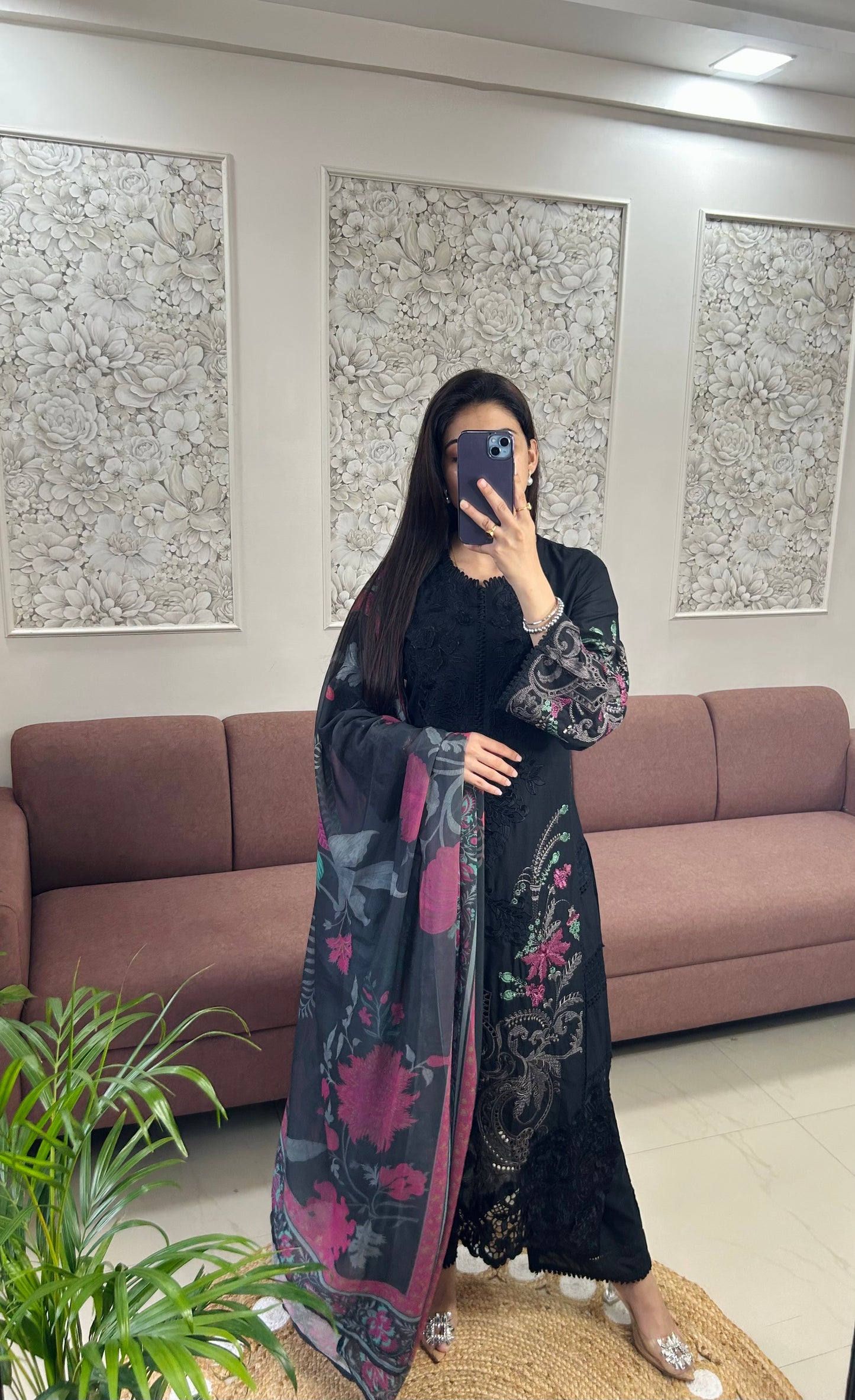 Sajjal Cotton Kurta Set (Black Color) (GB389).