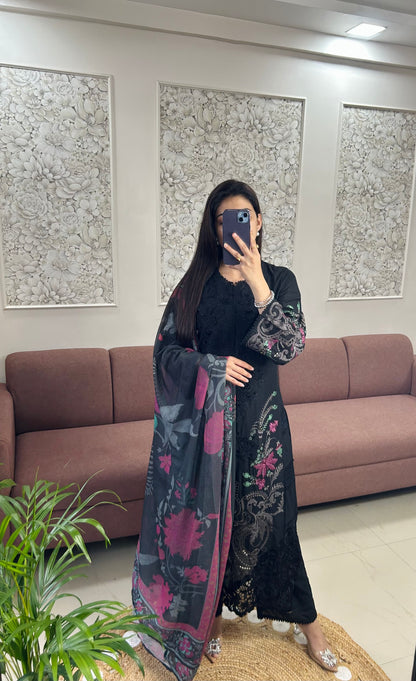 Sajjal Cotton Kurta Set (Black Color) (GB389).