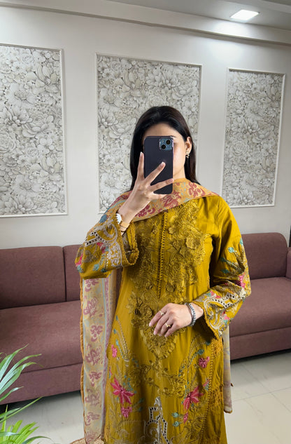 Sajjal Cotton Kurta Set (Mustard Color) (GB389).