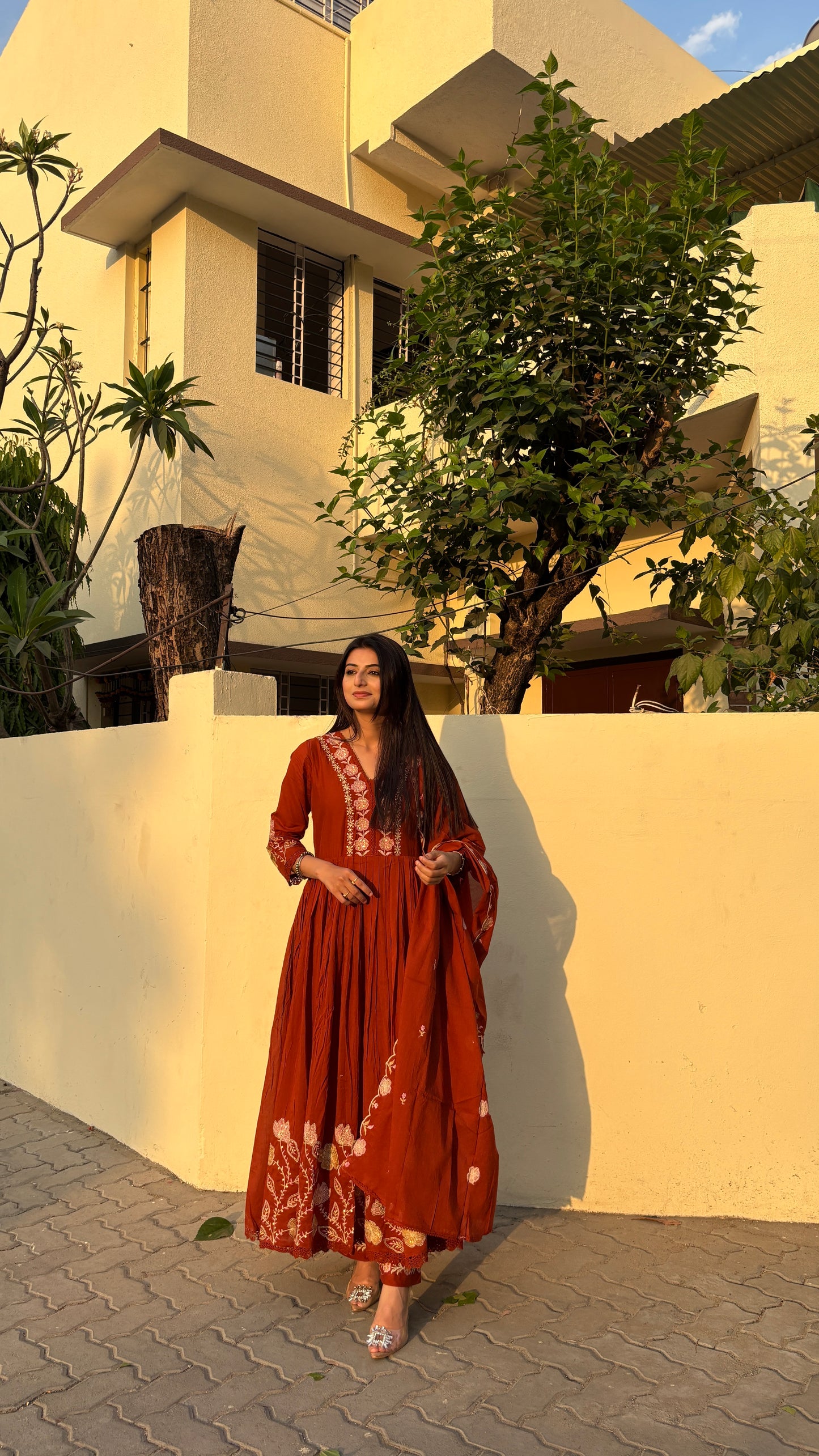 Ruhani Rust Mulcotton Anarkali Suit (MK323)