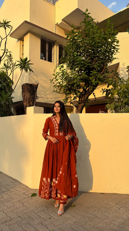 Ruhani Rust Mulcotton Anarkali Suit (MK323)