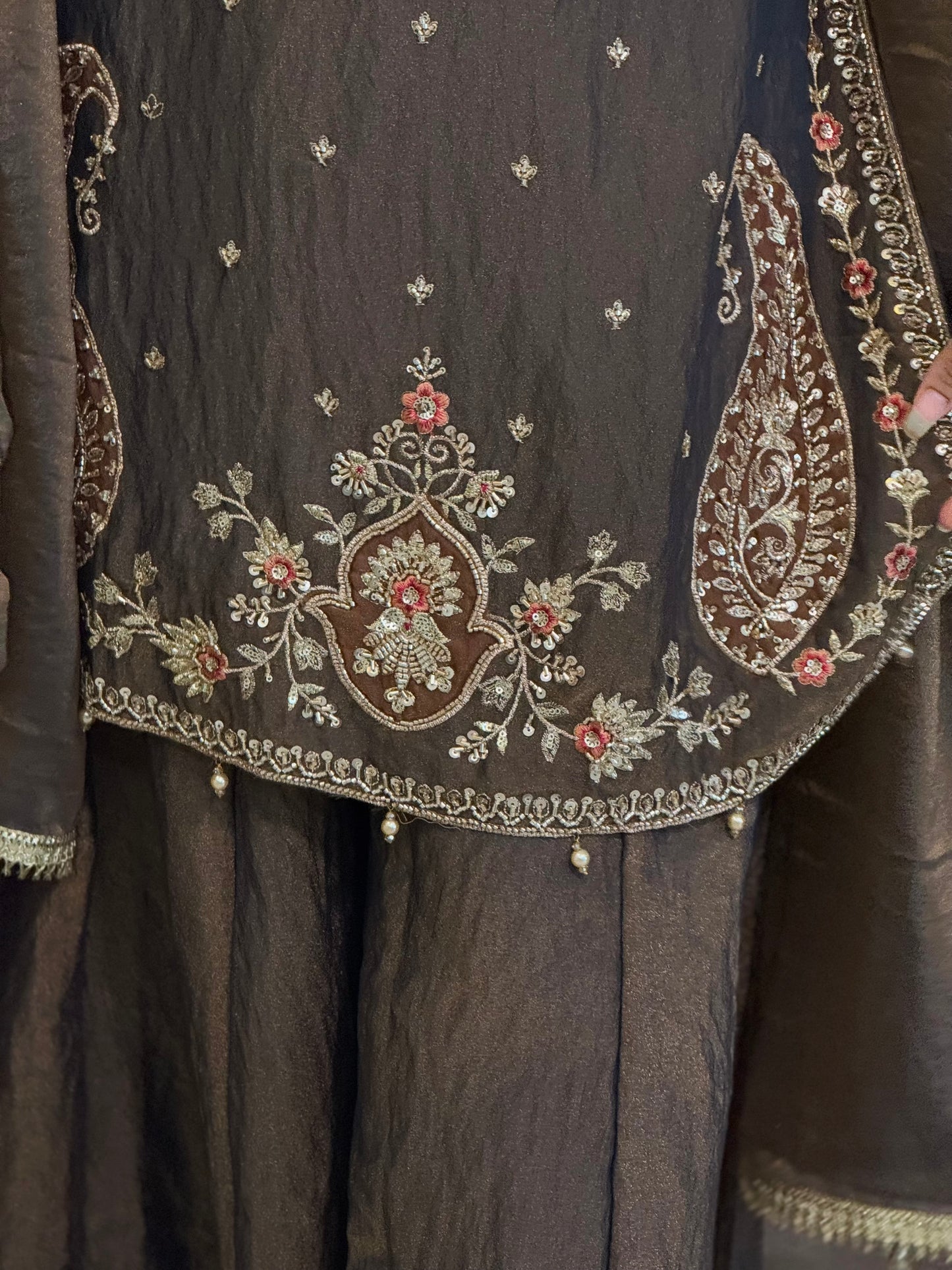 Chandtara Silk Embroidered Suit (Greyish Blue) (MK396).