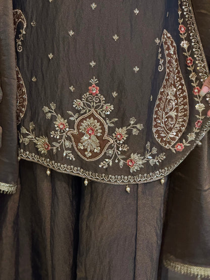 Chandtara Silk Embroidered Suit (Greyish Blue) (MK396).