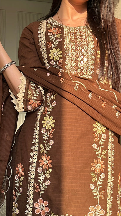 Zoya Brown Cotton Kurta Set(MK357)