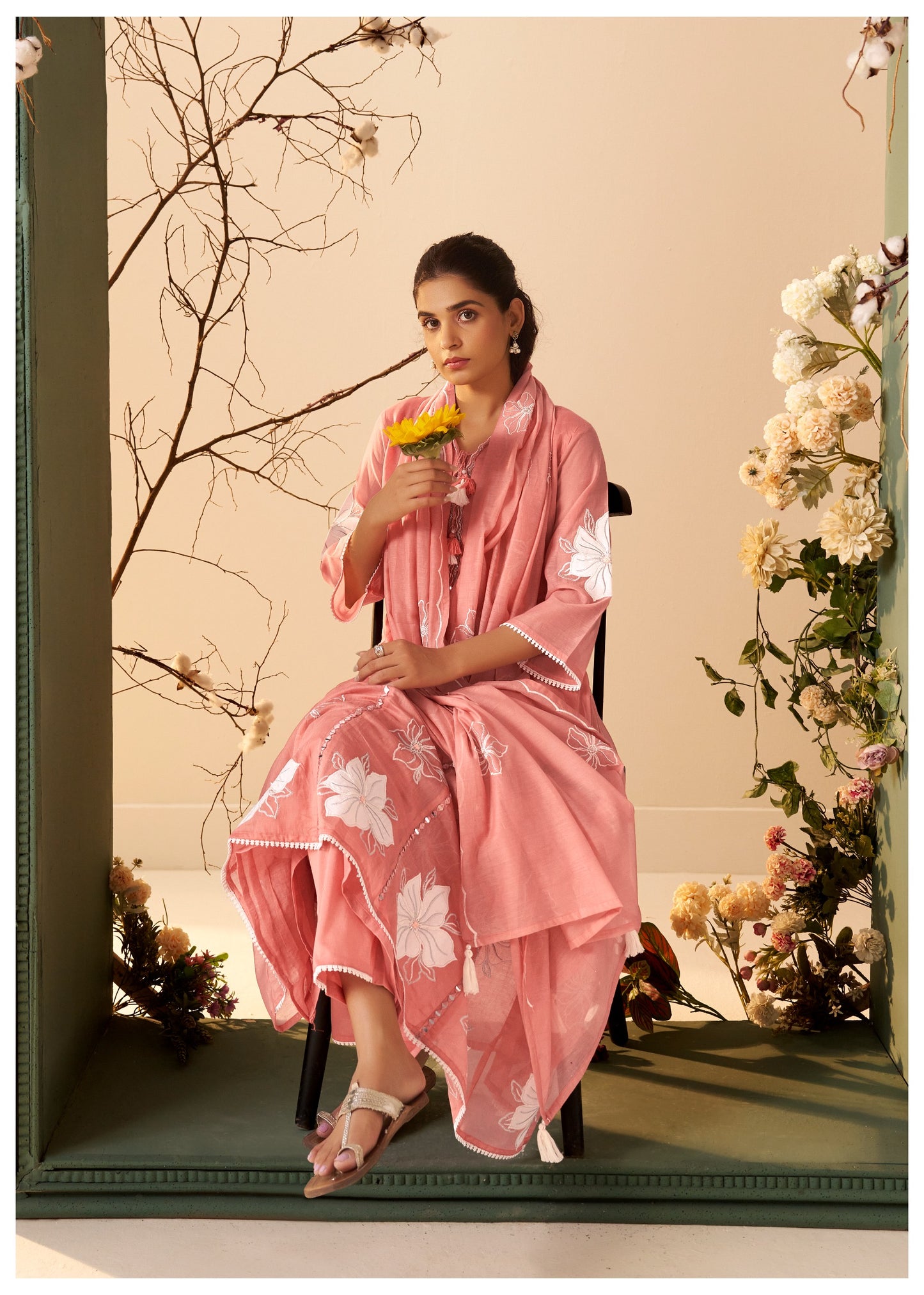 Vaani Mul Chanderi Anarkali Suit (Pink Color) (MK370).