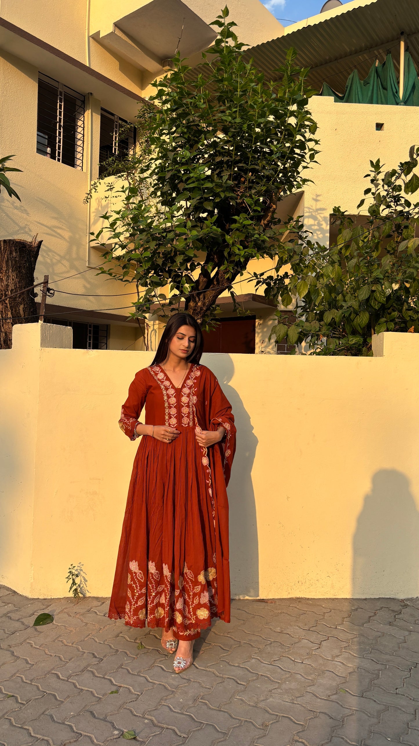 Ruhani Rust Mulcotton Anarkali Suit (MK323)