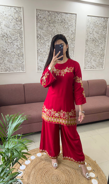 Sifat Reyon Coord Set (Red Color) (GB383).