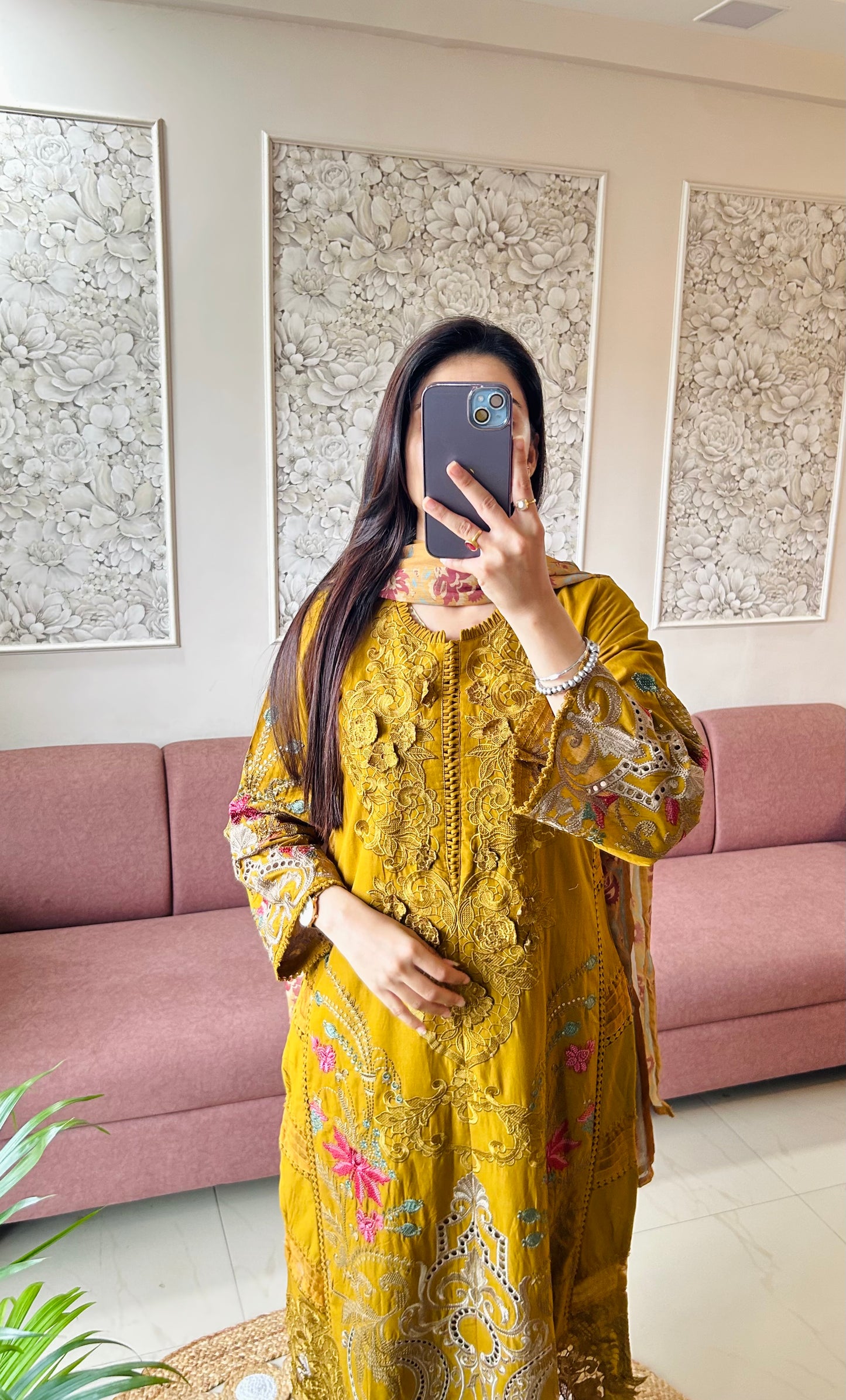 Sajjal Cotton Kurta Set (Mustard Color) (GB389).