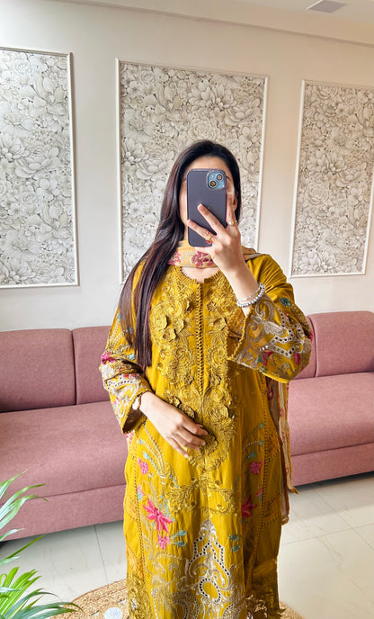 Sajjal Cotton Kurta Set (Mustard Color) (GB389).