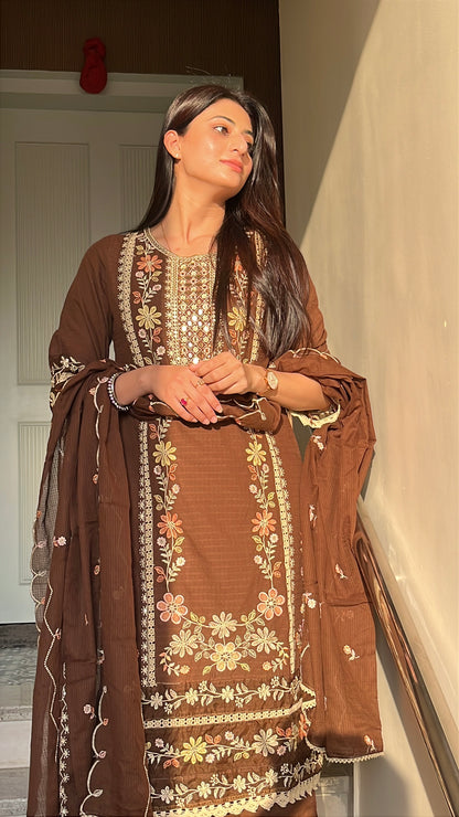 Zoya Brown Cotton Kurta Set(MK357)
