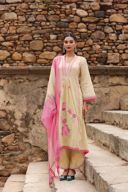 Sharmin's Falak Tulip Cotton Kurta Set (Beige Color) (GB326)