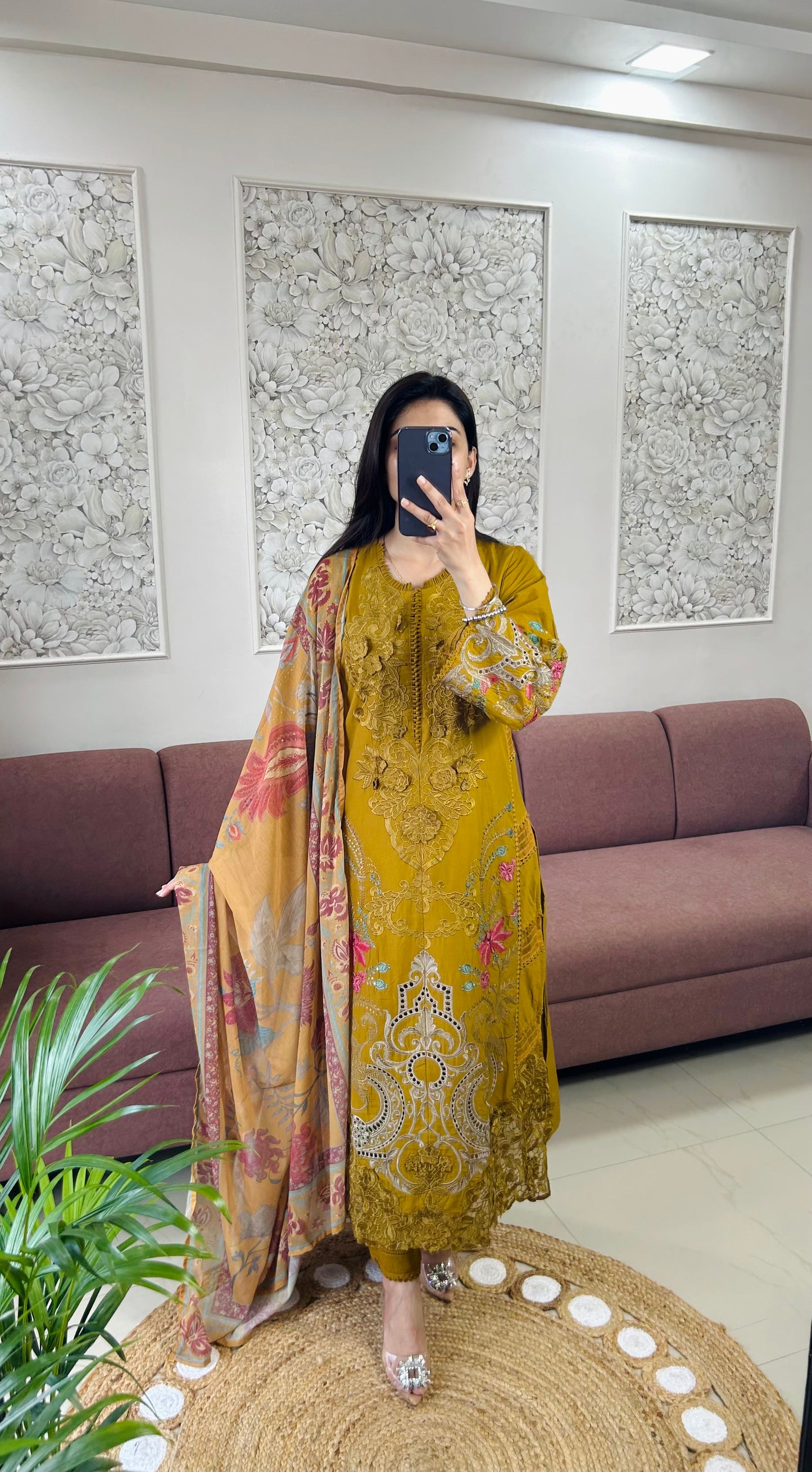 Sajjal Cotton Kurta Set (Mustard Color) (GB389).