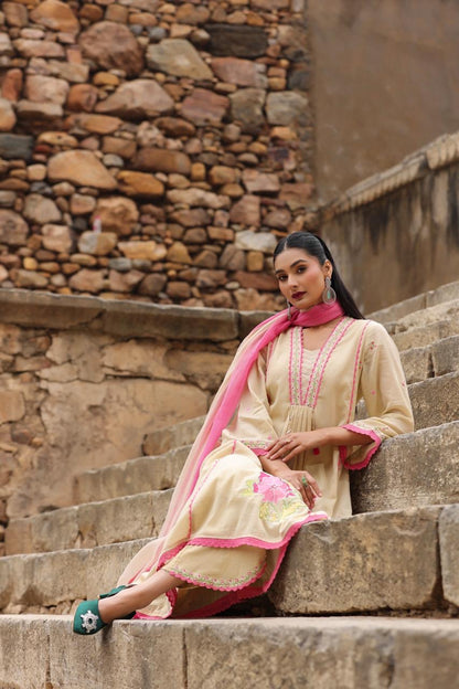 Sharmin's Falak Tulip Cotton Kurta Set (Beige Color) (GB326)