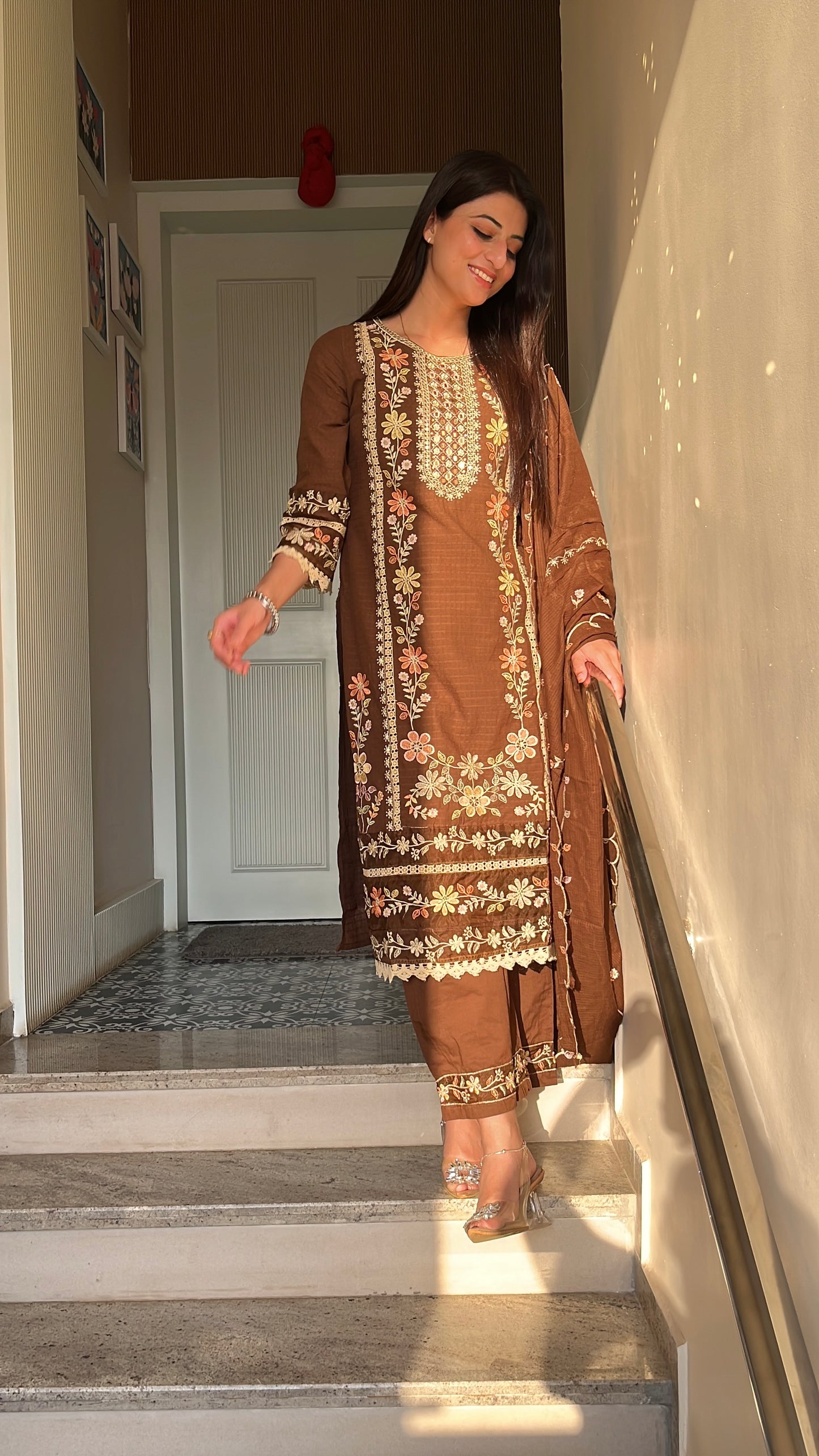 Zoya Brown Cotton Kurta Set(MK357)