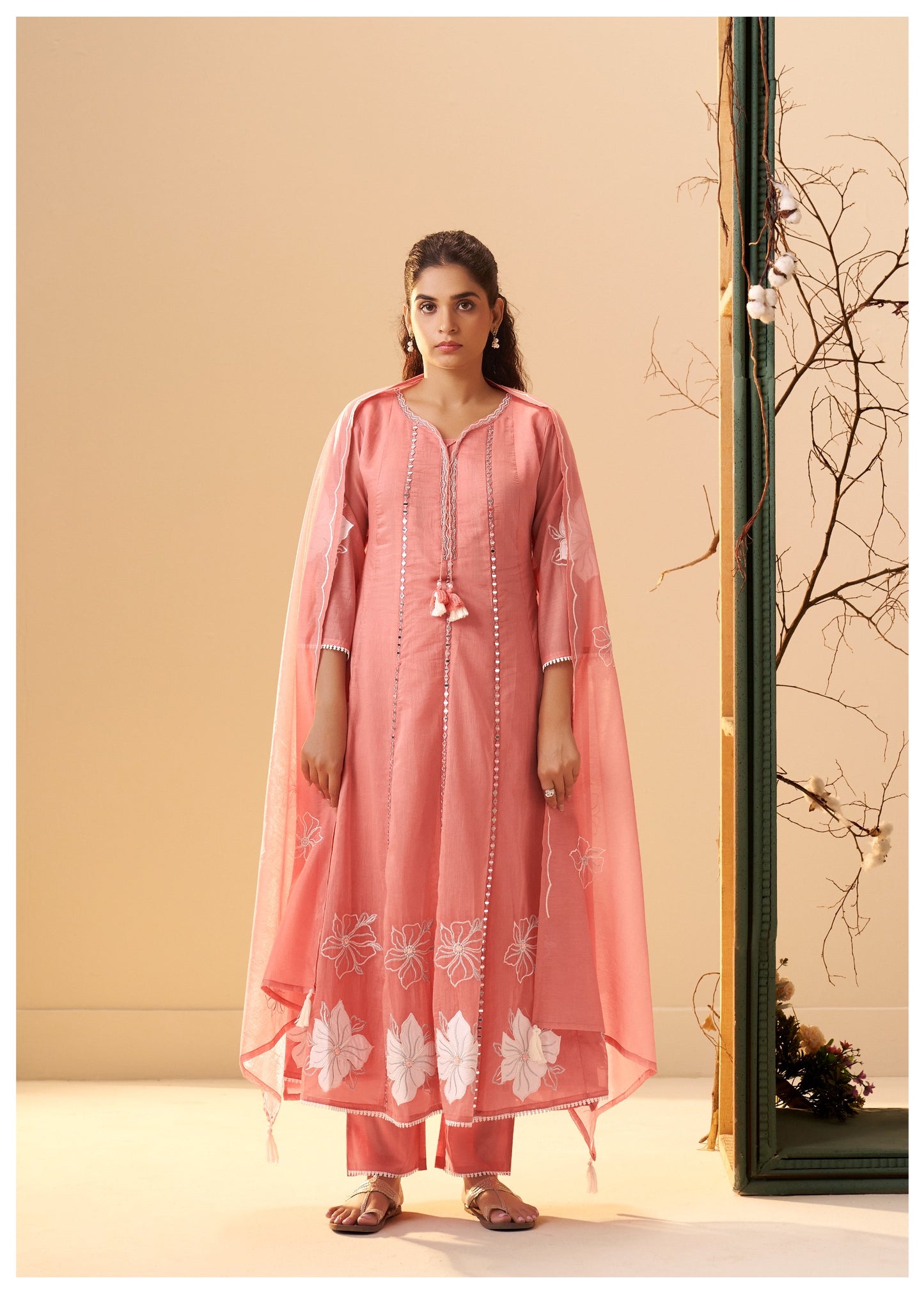 Vaani Mul Chanderi Anarkali Suit (Pink Color) (MK370).
