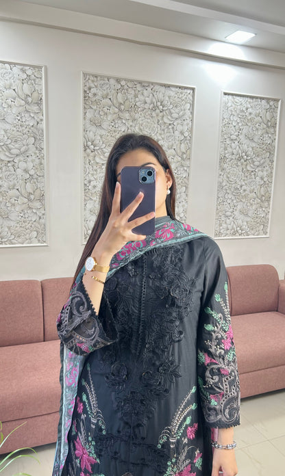 Sajjal Cotton Kurta Set (Black Color) (GB389).