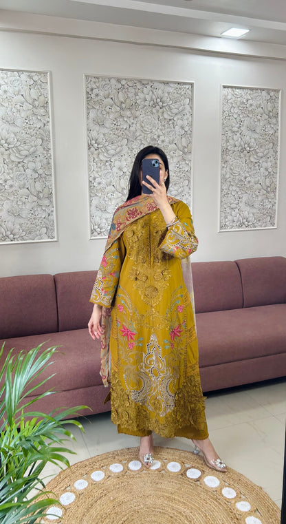Sajjal Cotton Kurta Set (Mustard Color) (GB389).