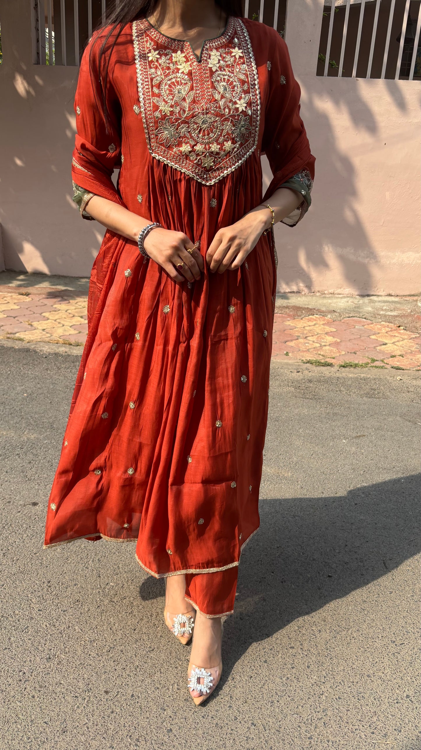 Mahira Rust Anarkali Suit (MK330)
