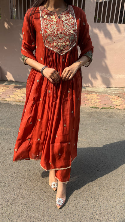 Mahira Rust Anarkali Suit (MK330)