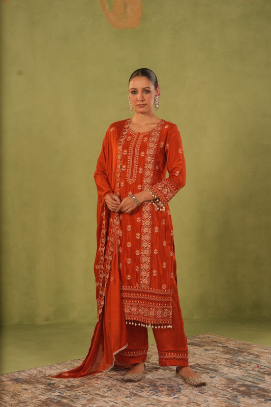 Aarohi Pearl Rust Kurta Set (MK309)