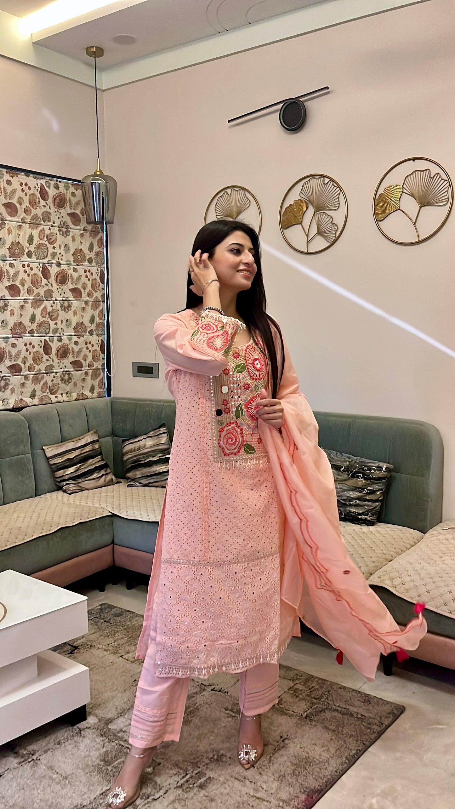 Rose Thread Story Cotton Kurta Set (Pink Color) (MK353)