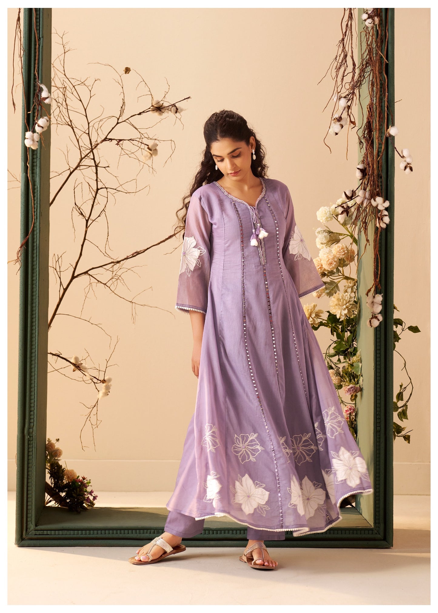 Vaani Mul Chanderi Anarkali Suit (Lilac Color) (MK370).