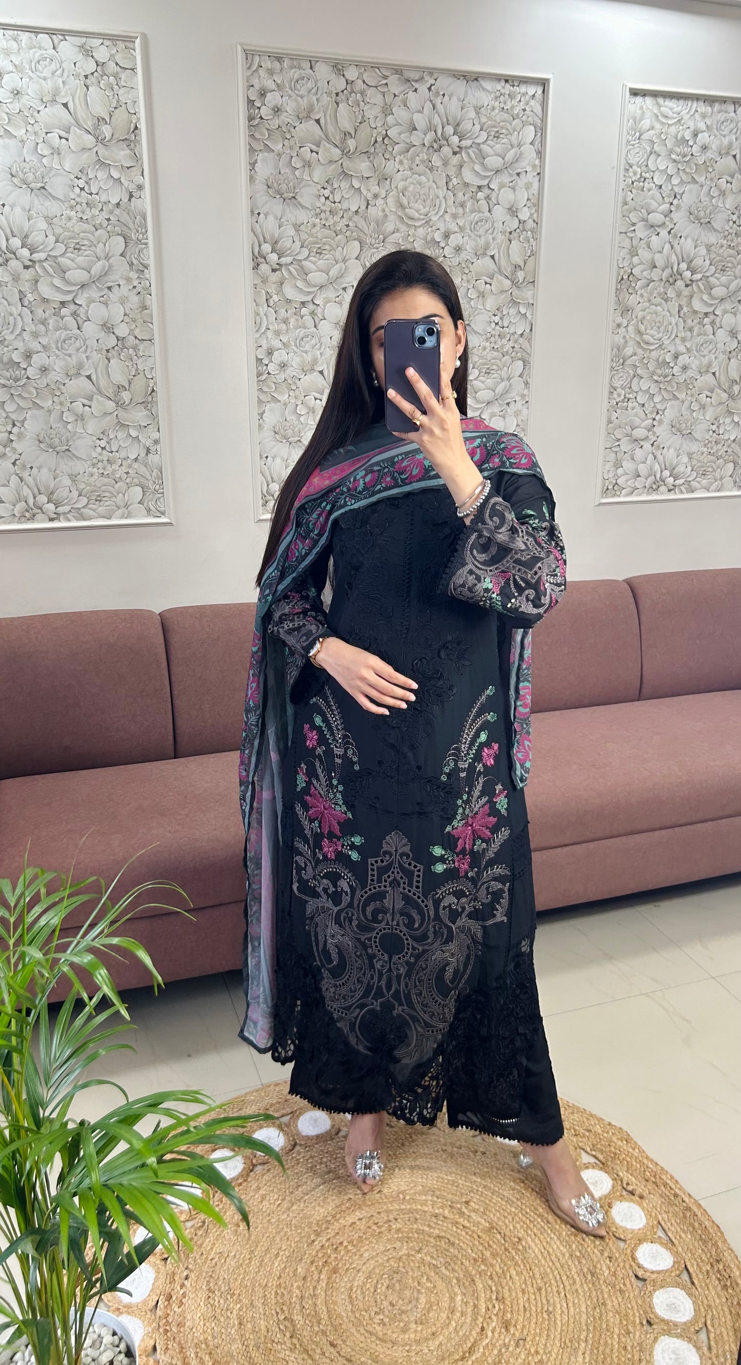Sajjal Cotton Kurta Set (Black Color) (GB389).
