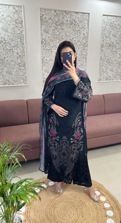 Sajjal Cotton Kurta Set (Black Color) (GB389).