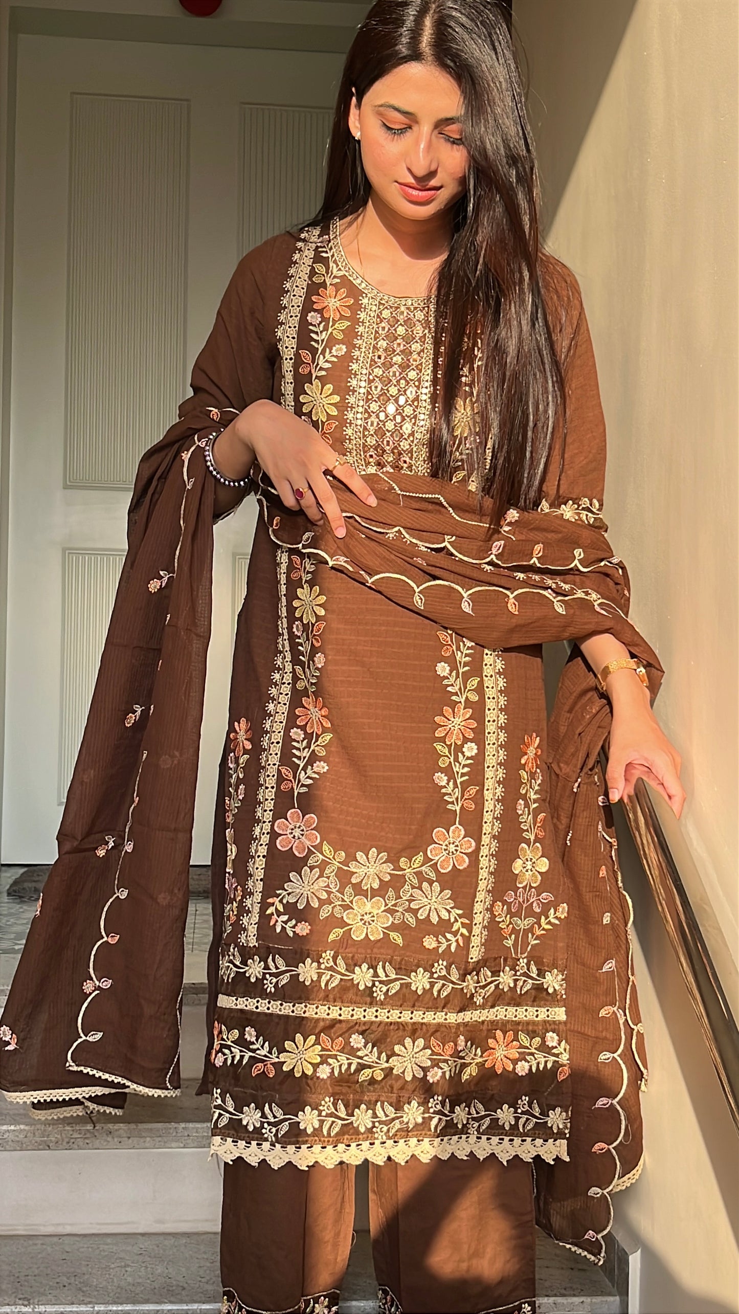 Zoya Brown Cotton Kurta Set(MK357)