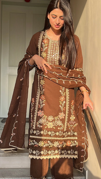 Zoya Brown Cotton Kurta Set(MK357)
