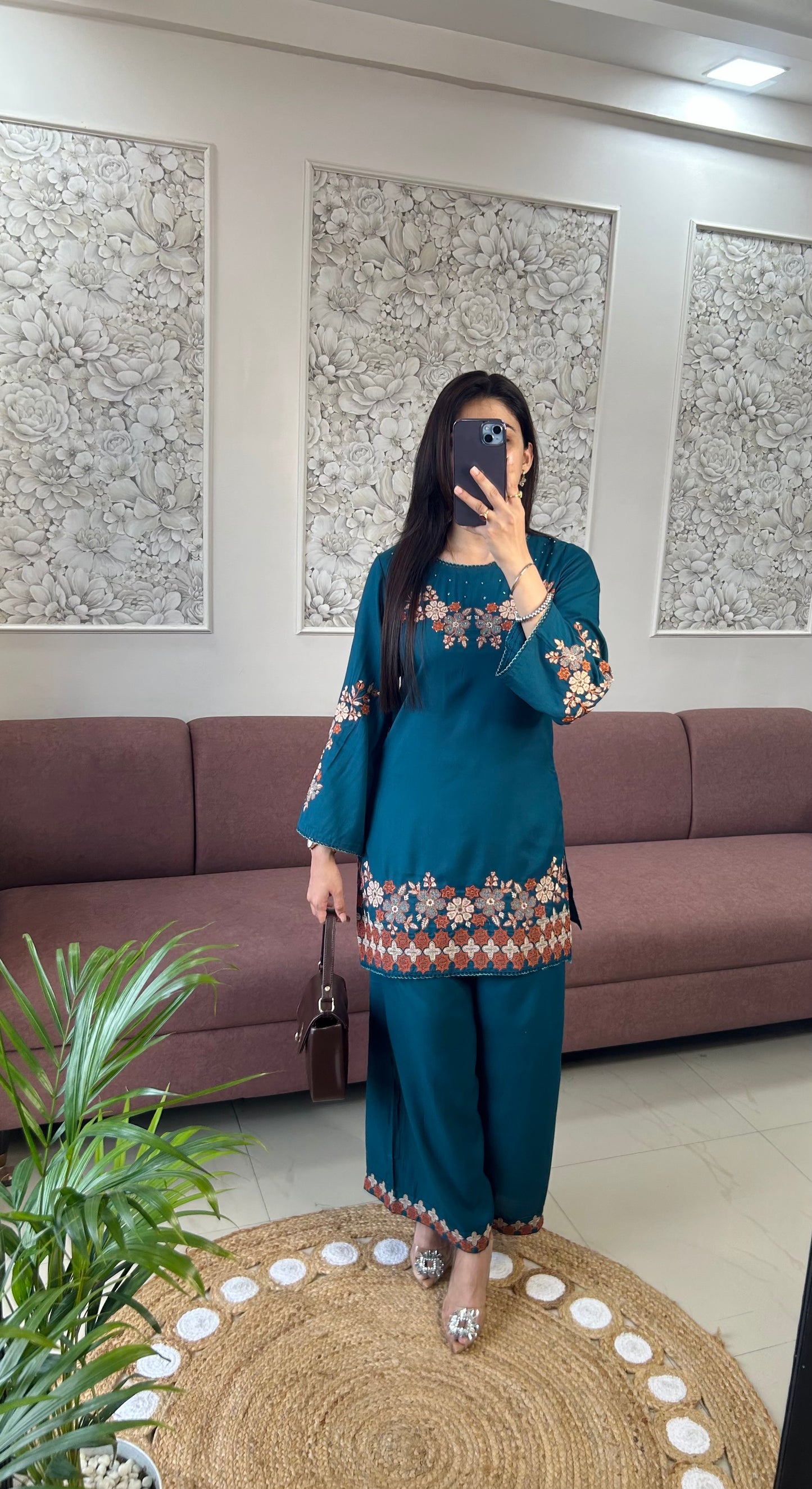 Sifat Reyon Coord Set (Teal Blue Color) (GB383).