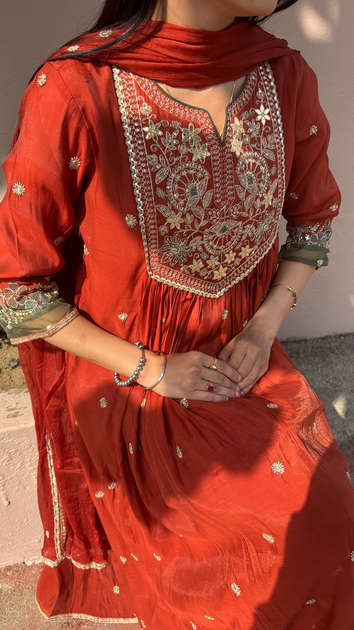 Mahira Rust Anarkali Suit (MK330)