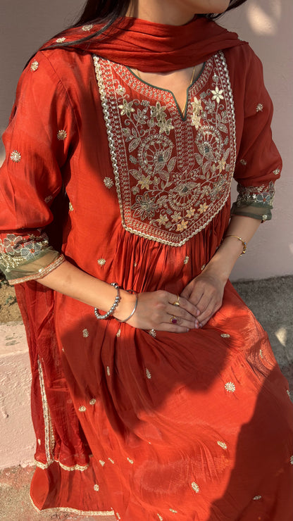 Mahira Rust Anarkali Suit (MK330)