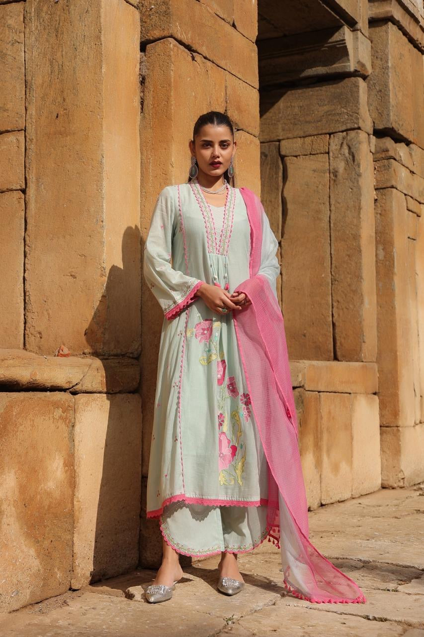 Sharmin's Falak Tulip Cotton Kurta Set (Blue Color) (GB326)