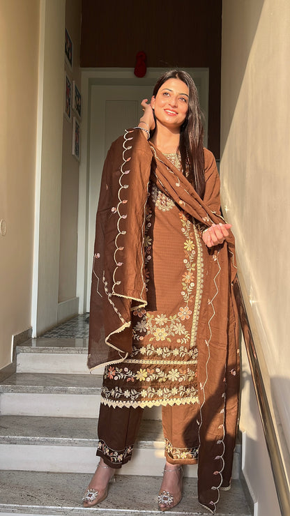 Zoya Brown Cotton Kurta Set(MK357)
