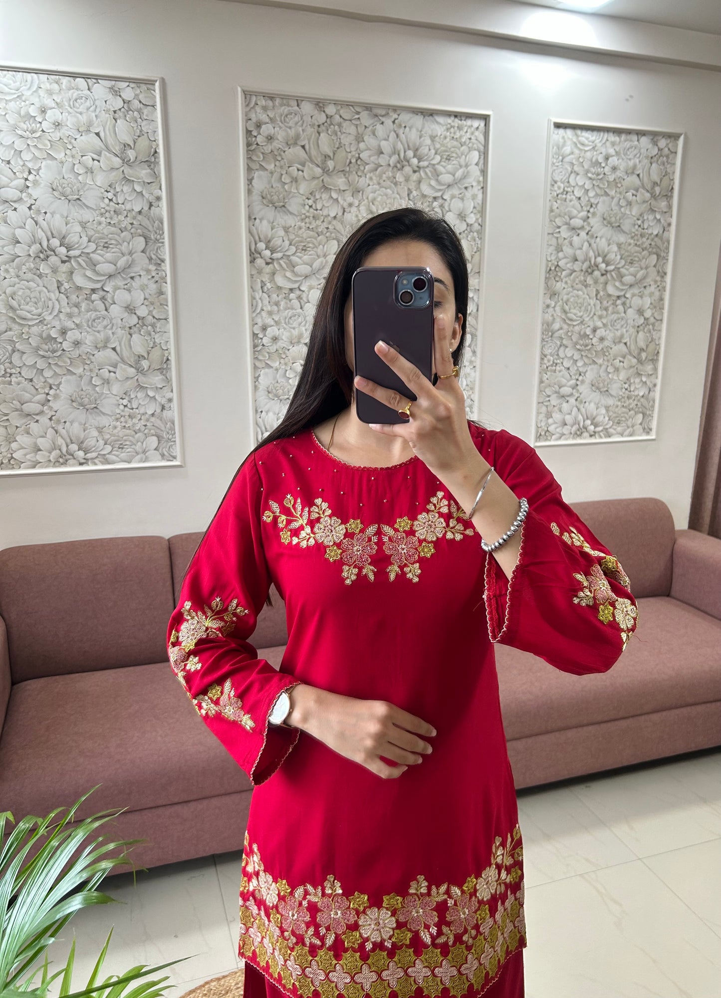 Sifat Reyon Coord Set (Red Color) (GB383).