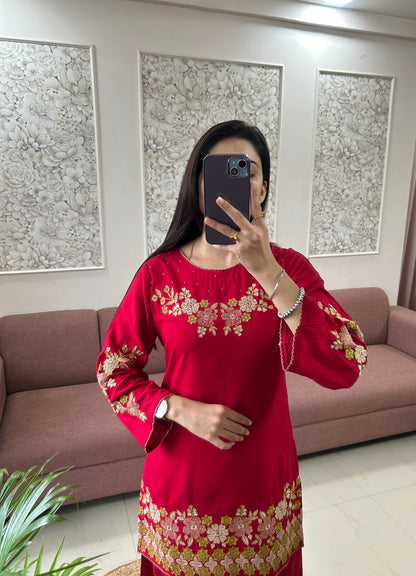 Sifat Reyon Coord Set (Red Color) (GB383).
