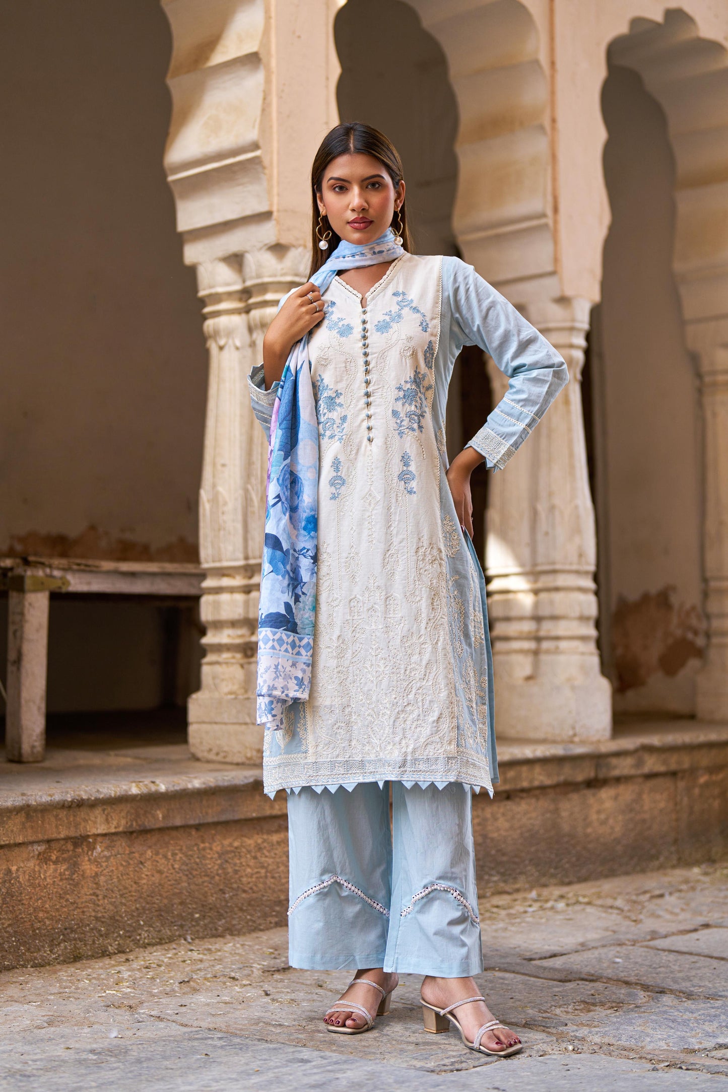 Navya Sky Cotton Kurta Set(GB345)