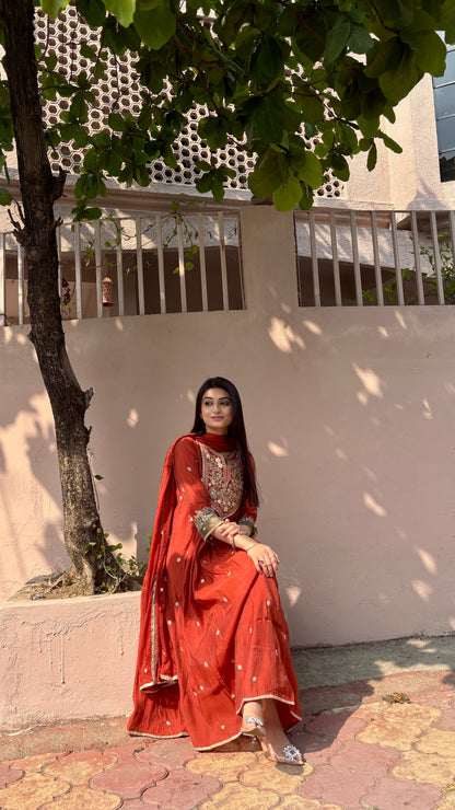 Mahira Rust Anarkali Suit (MK330)