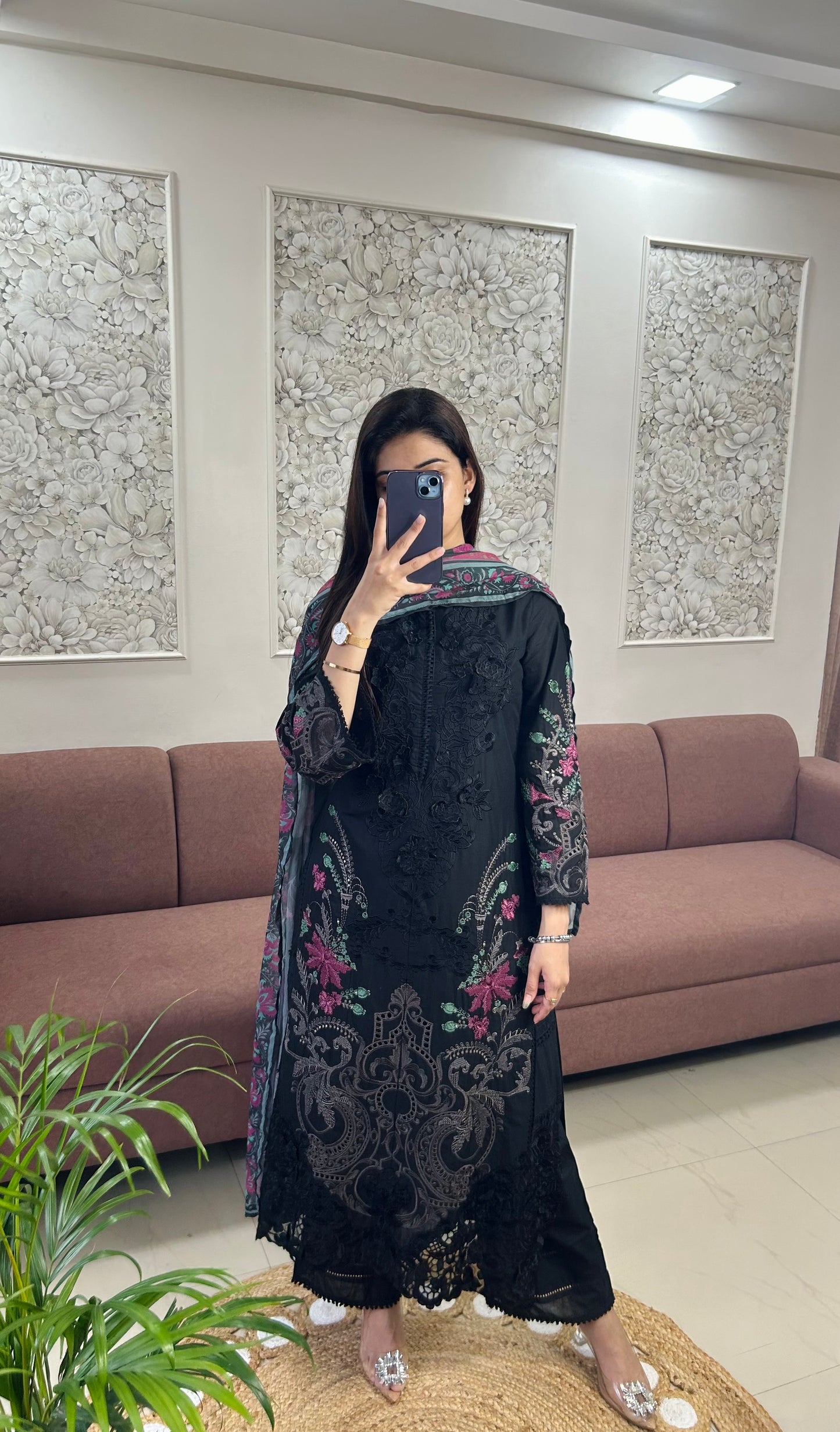 Sajjal Cotton Kurta Set (Black Color) (GB389).
