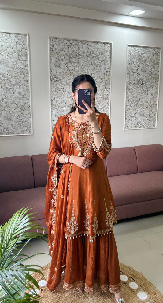 Simer Chinnon Kurta Set (Rust Orange Color) (MK408).